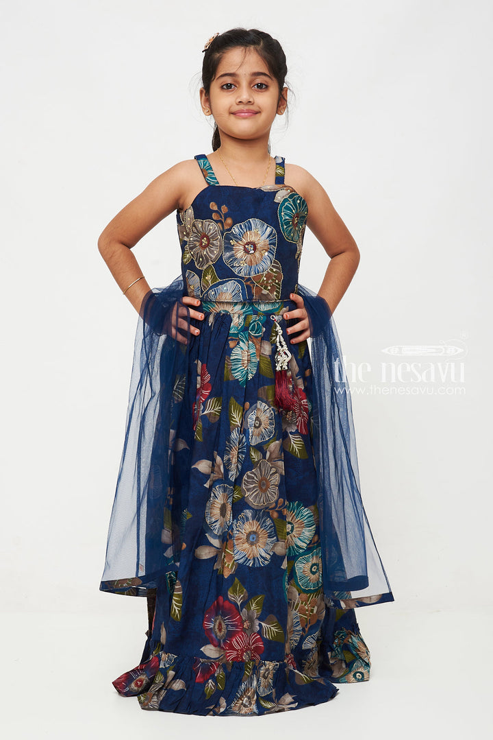 The Nesavu Girls Lehenga Choli Navy Blue Floral Lehenga Choli Set for Girls Nesavu Navy Blue Floral Lehenga Choli Set for Girls - Stylish & Comfortable