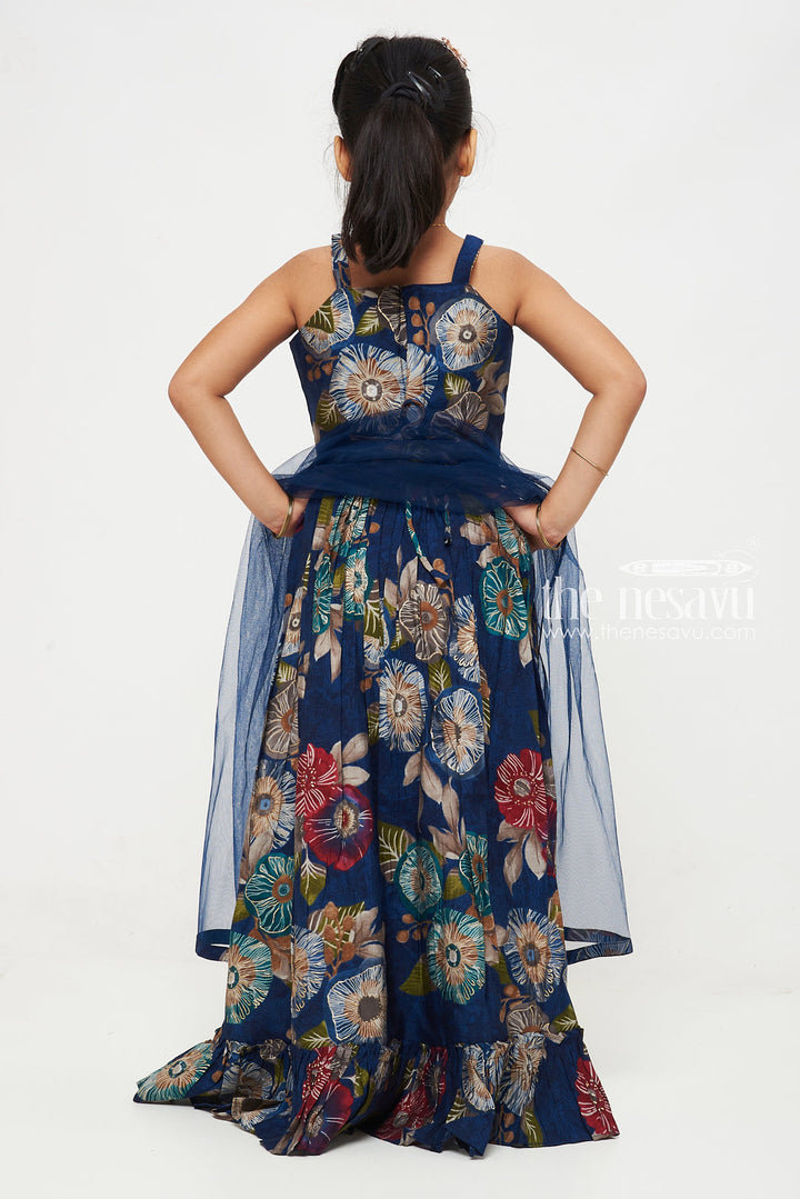 The Nesavu Girls Lehenga Choli Navy Blue Floral Lehenga Choli Set for Girls Nesavu Navy Blue Floral Lehenga Choli Set for Girls - Stylish & Comfortable