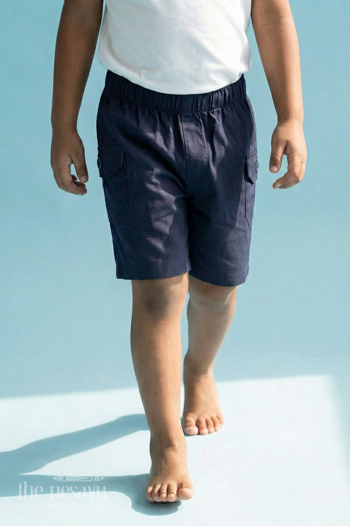 The Nesavu Boys Shorts Navy Boys Pure Cotton Bermuda Shorts with Elastic Waist Nesavu 16 (1Y) / Blue BWS010D-16 The Nesavu Navy Boys Pure Cotton Bermuda Shorts - Elastic Waist &amp; Casual Style