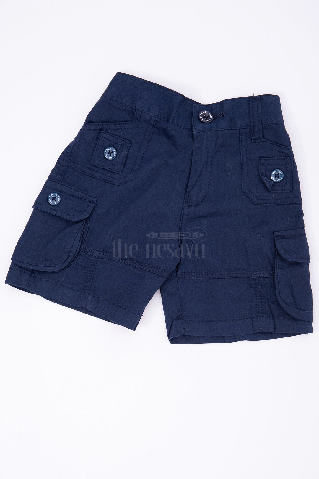 The Nesavu Boys Shorts Navy Cotton Boys Dress Shorts Nesavu 16 (1Y) / Blue BWS004E-16 Navy Cotton Boys Dress Shorts with Elastic Waist Back