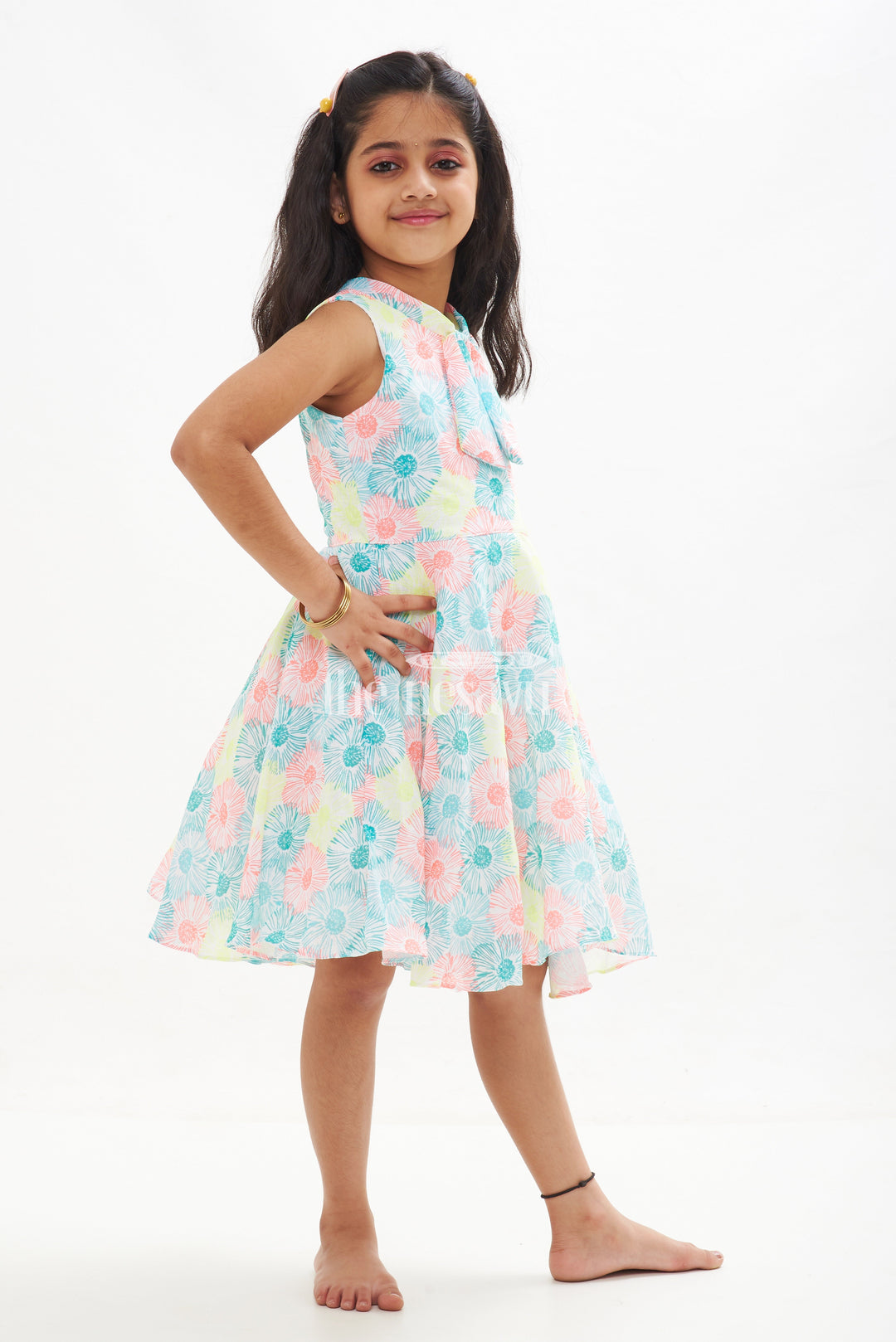 The Nesavu Girls Cotton Frock Neon Floral Georgette Sleeveless Frock for Girls Nesavu