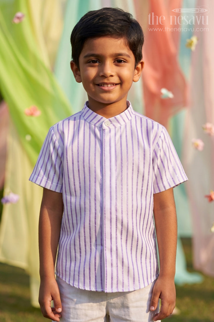 The Nesavu Boys Cotton Shirt Nesavu Boys Casual Cotton Striped Shirt for Holidays and Family Outings Nesavu 16 (1Y) / Purple / Cotton BS479A-16 Nesavu Boys Casual Cotton Striped Shirt For Holidays And Family Outings