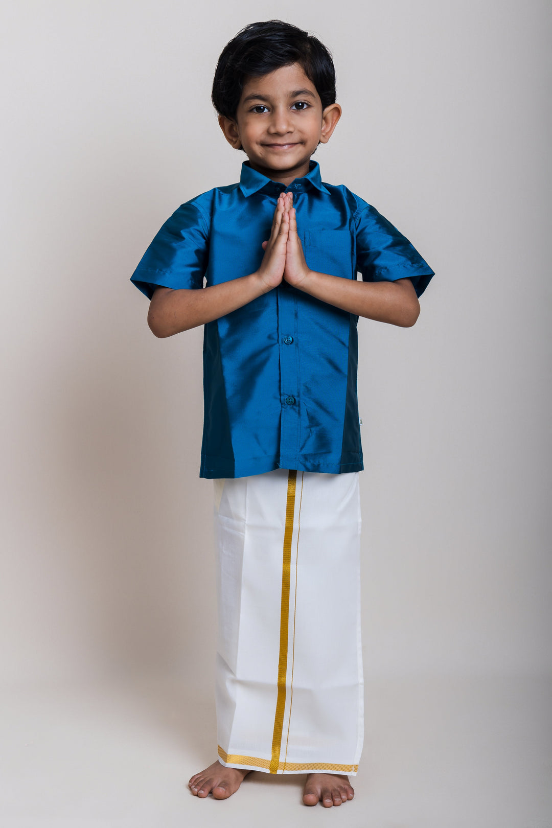 The Nesavu Boys Vesti Nesavu Boys Cream White Readymade Dhoti with Golden Zari Border Nesavu 16 (1Y) / White D002-16 Single Layer Cream White Dhoti for Boys | Boys Indian Ethnic Wear | The Nesavu