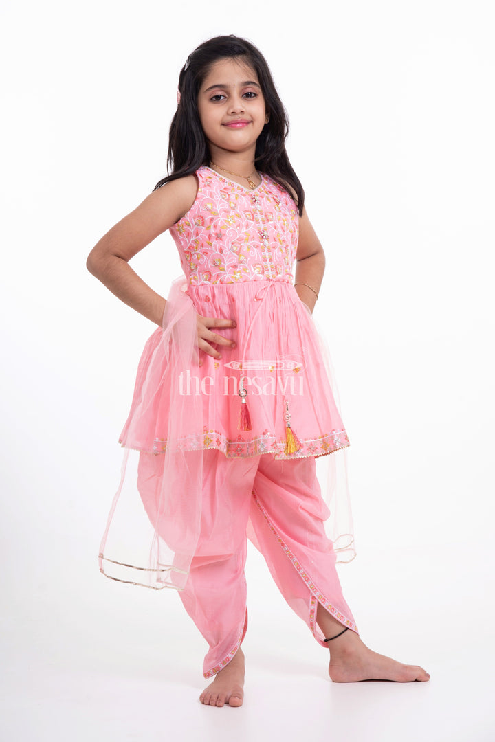 The Nesavu Girls Dothi Sets Nesavu Chanderi Girls Dothi Suit Party Wear Diwali and Navratri Special Nesavu 16 (1Y) / Pink GPS318A-16 Chanderi Girls Dothi Suit Party Wear Diwali and Navratri Special | The Nesavu