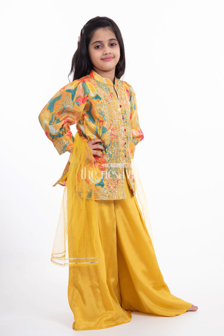 The Nesavu Girls Sharara / Plazo Set Nesavu Chinon Long Dress Indian Style with Plazo for Girls Dussehra Special Nesavu Chinon Long Dress Indian Style with Plazo for Girls Dussehra Special | The Nesavu