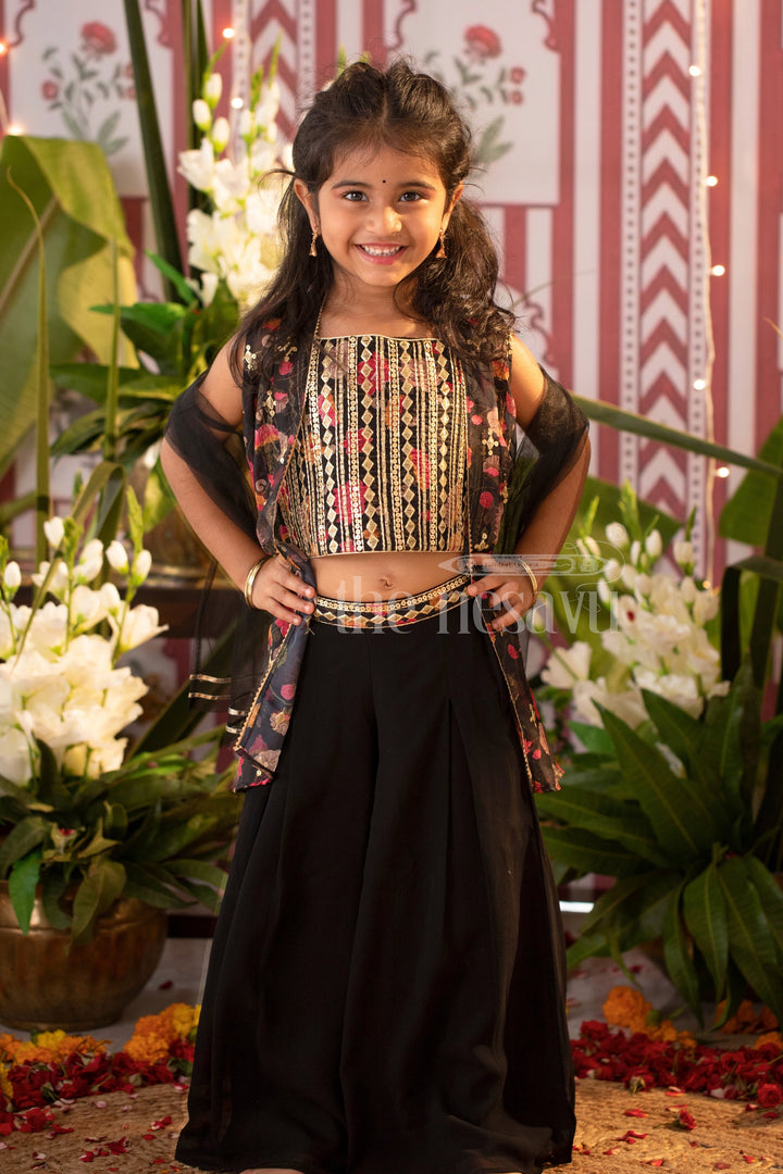 The Nesavu Girls Sharara / Plazo Set Nesavu Georgette Printed Long Dress Indian Style for Girls Diwali Festive Wear Nesavu 22 (4Y) / Black GPS320A-22 Georgette Printed Long Dress Indian Style for Girls Diwali Festive Wear | The Nesavu