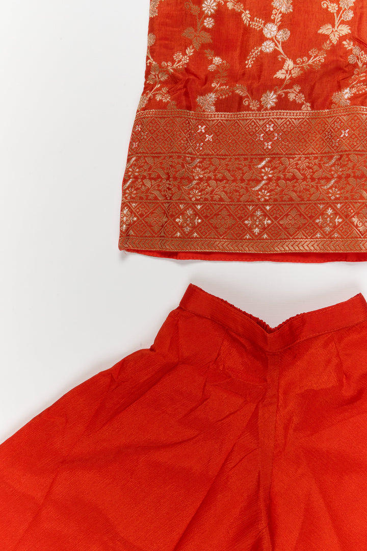The Nesavu Girls Sharara / Plazo Set Nesavu Girls Plazo Set with Traditional Woven Yoke and Dupatta – Ideal for Weddings, Pujas, and Festive Events Nesavu Nesavu girls plazo set with traditional woven yoke and dupatta – ideal for weddings, pujas, and festive events