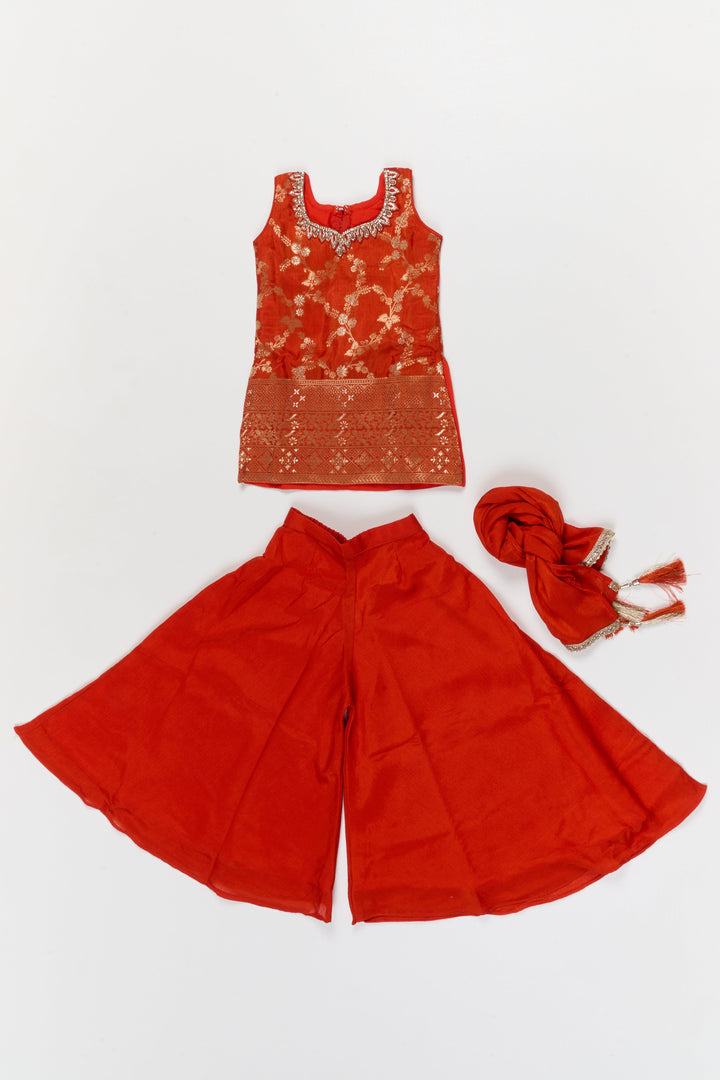 The Nesavu Girls Sharara / Plazo Set Nesavu Girls Plazo Set with Traditional Woven Yoke and Dupatta – Ideal for Weddings, Pujas, and Festive Events Nesavu Nesavu girls plazo set with traditional woven yoke and dupatta – ideal for weddings, pujas, and festive events