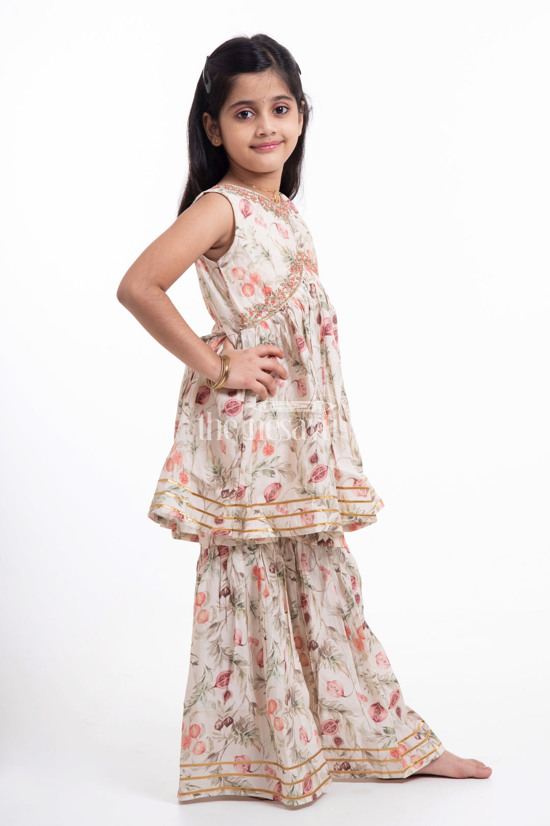 The Nesavu Girls Sharara / Plazo Set Nesavu Modal Silk Elegant Kurti and Sharara Outfit for Girls Diwali and Navratri Special Nesavu Modal Silk Kurti and Sharara Outfit for Girls Diwali and Navratri Special | The Nesavu