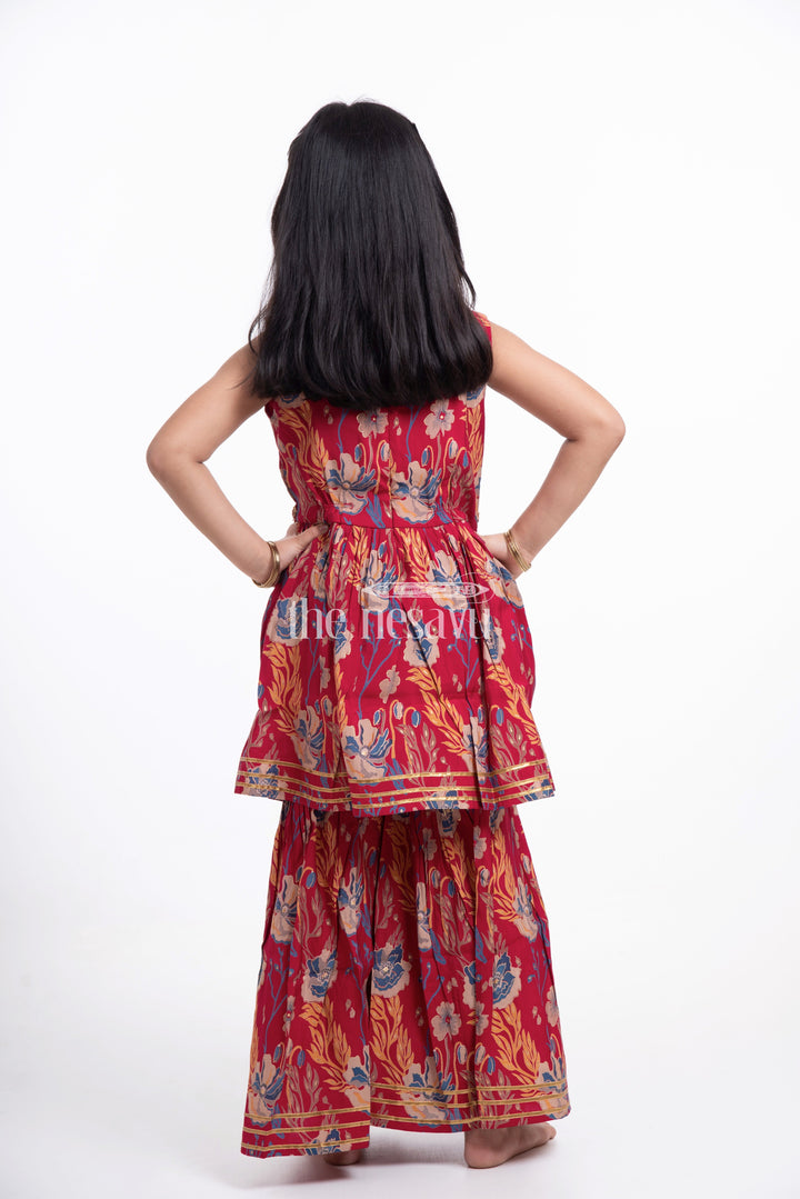 The Nesavu Girls Sharara / Plazo Set Nesavu Modal Silk Printed Daily Wear Sharara Plazo Suit for Girls Simple Festive Wear Nesavu Modal Silk Daily Wear Sharara Plazo Suit for Girls Festive Wear | The Nesavu