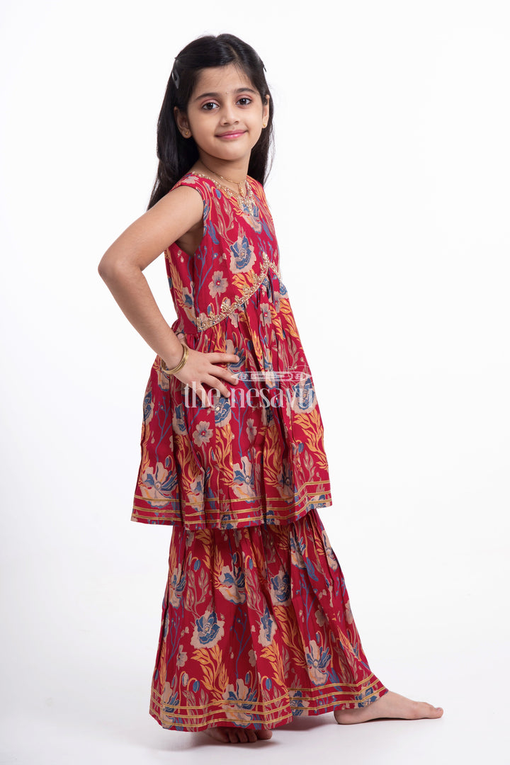 The Nesavu Girls Sharara / Plazo Set Nesavu Modal Silk Printed Daily Wear Sharara Plazo Suit for Girls Simple Festive Wear Nesavu Modal Silk Daily Wear Sharara Plazo Suit for Girls Festive Wear | The Nesavu