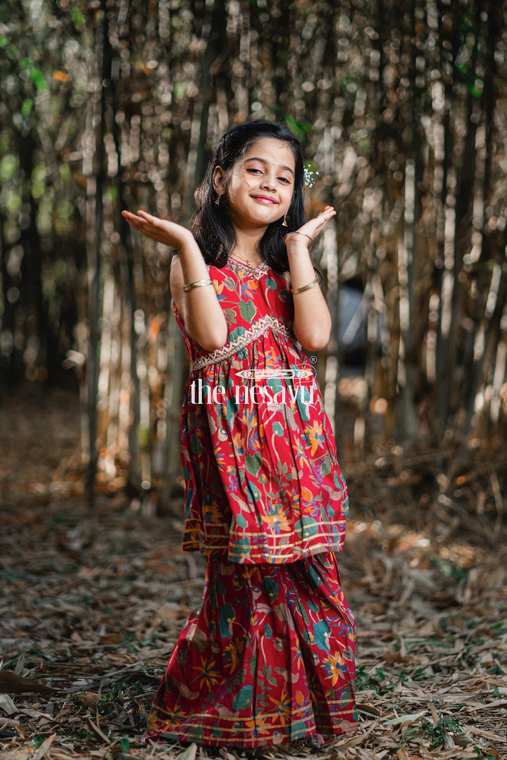 The Nesavu Girls Sharara / Plazo Set Nesavu Modal Silk Printed Ethnic Indian Wear for Girls Diwali and Navratri Special Nesavu 16 (1Y) / Maroon GPS313B-16 Nesavu Modal Silk Ethnic Indian Wear for Girls | Diwali and Navratri Special