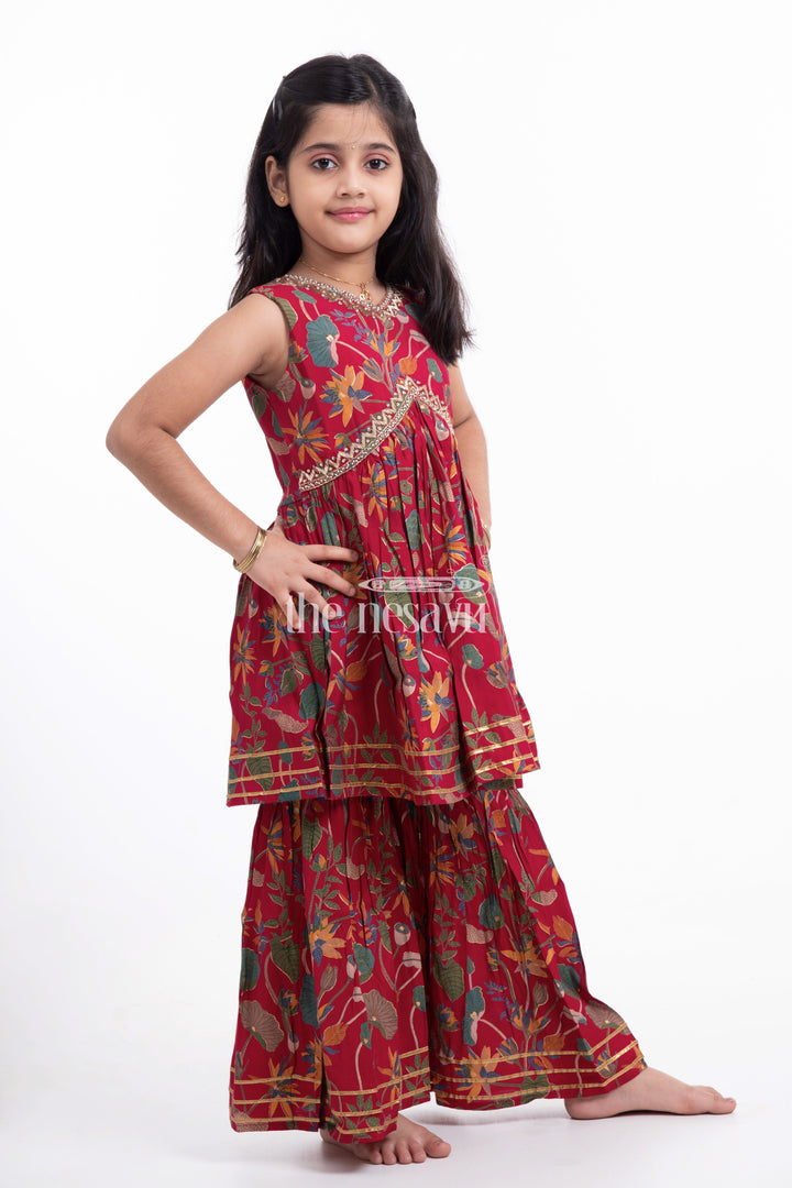The Nesavu Girls Sharara / Plazo Set Nesavu Modal Silk Printed Ethnic Indian Wear for Girls Diwali and Navratri Special Nesavu Modal Silk Ethnic Indian Wear for Girls Diwali and Navratri Special | The Nesavu