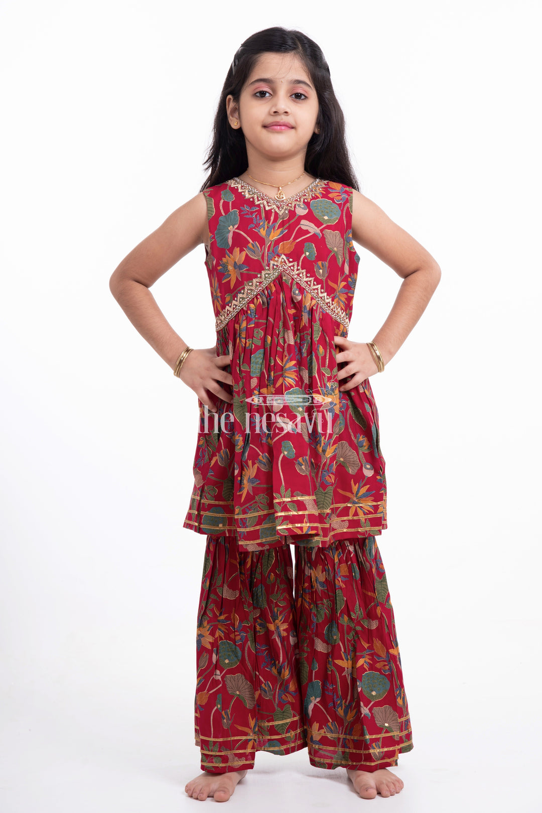 The Nesavu Girls Sharara / Plazo Set Nesavu Modal Silk Printed Ethnic Indian Wear for Girls Diwali and Navratri Special Nesavu Modal Silk Ethnic Indian Wear for Girls Diwali and Navratri Special | The Nesavu