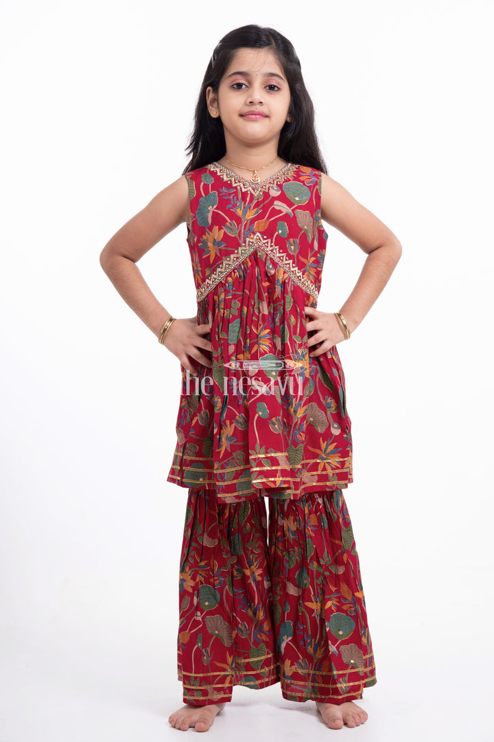 The Nesavu Girls Sharara / Plazo Set Nesavu Modal Silk Printed Ethnic Indian Wear for Girls Diwali and Navratri Special Nesavu Modal Silk Ethnic Indian Wear for Girls Diwali and Navratri Special | The Nesavu