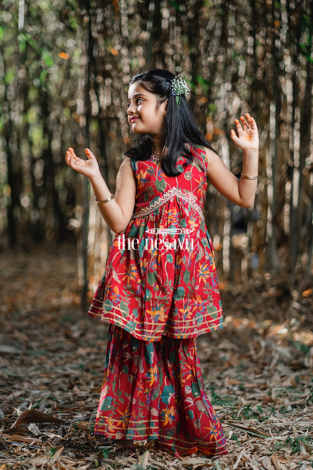 The Nesavu Girls Sharara / Plazo Set Nesavu Modal Silk Printed Ethnic Indian Wear for Girls Diwali and Navratri Special Nesavu Modal Silk Ethnic Indian Wear for Girls Diwali and Navratri Special | The Nesavu