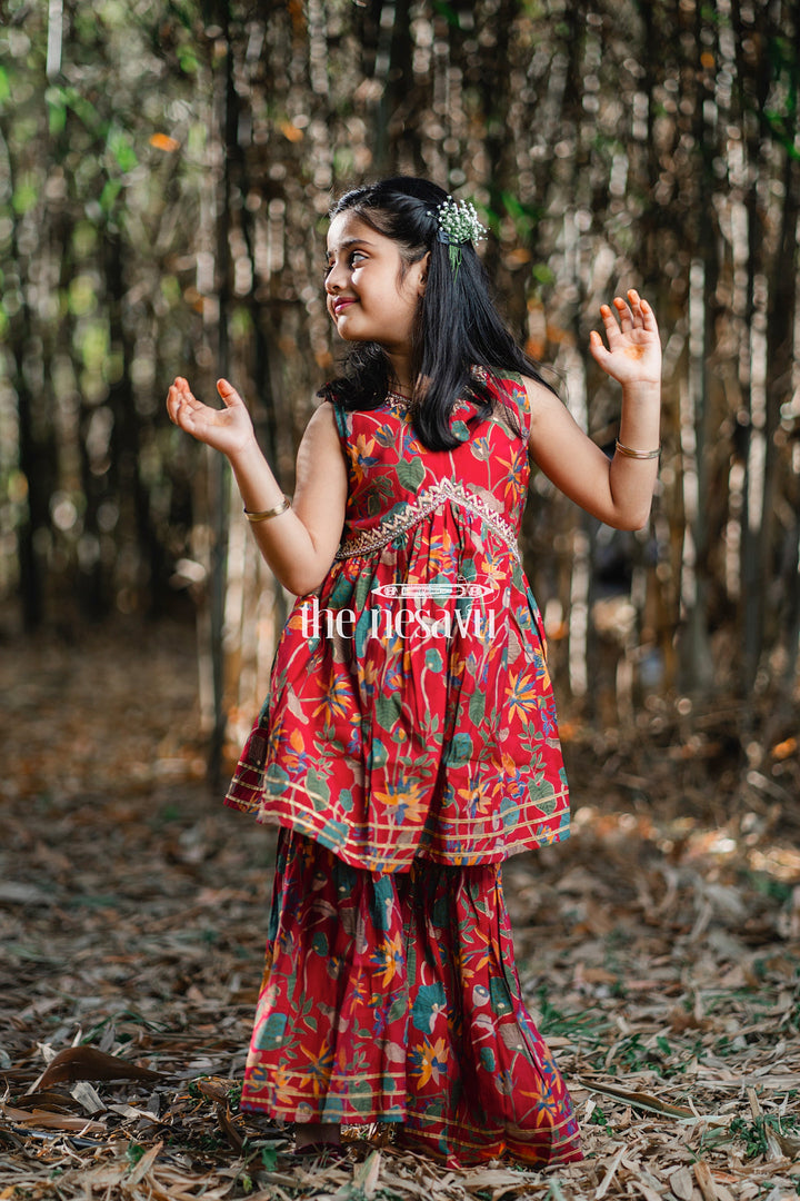 The Nesavu Girls Sharara / Plazo Set Nesavu Modal Silk Printed Ethnic Indian Wear for Girls Diwali and Navratri Special Nesavu Modal Silk Ethnic Indian Wear for Girls Diwali and Navratri Special | The Nesavu