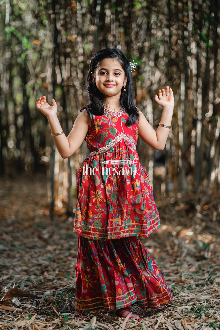 The Nesavu Girls Sharara / Plazo Set Nesavu Modal Silk Printed Ethnic Indian Wear for Girls Diwali and Navratri Special Nesavu Modal Silk Ethnic Indian Wear for Girls Diwali and Navratri Special | The Nesavu