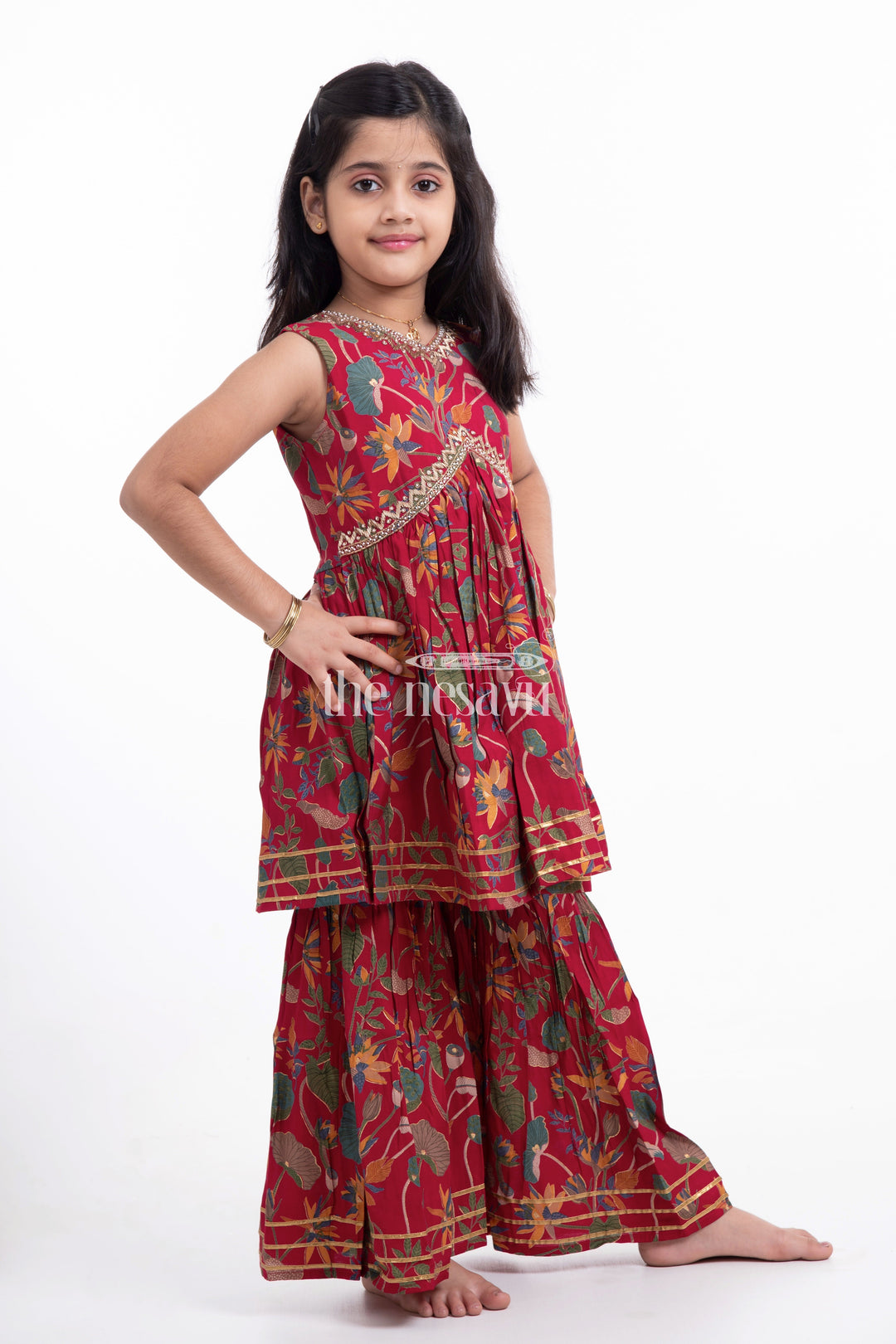 The Nesavu Girls Sharara / Plazo Set Nesavu Modal Silk Printed Ethnic Indian Wear for Girls Diwali and Navratri Special Nesavu Nesavu Modal Silk Ethnic Indian Wear for Girls | Diwali and Navratri Special