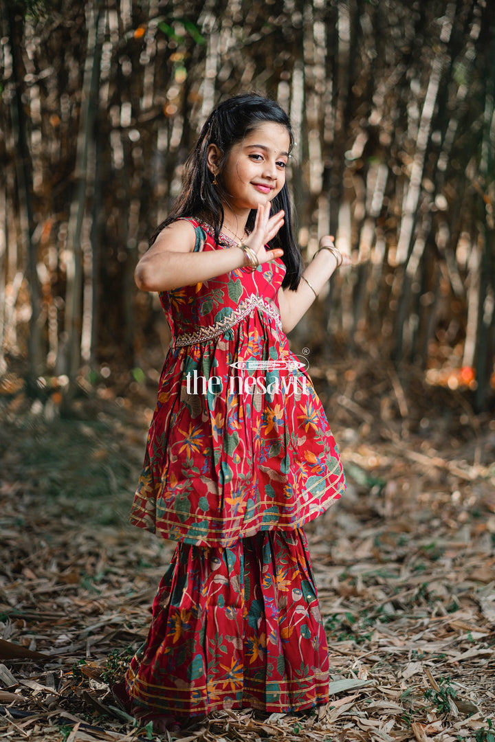 The Nesavu Girls Sharara / Plazo Set Nesavu Modal Silk Printed Ethnic Indian Wear for Girls Diwali and Navratri Special Nesavu Nesavu Modal Silk Ethnic Indian Wear for Girls | Diwali and Navratri Special