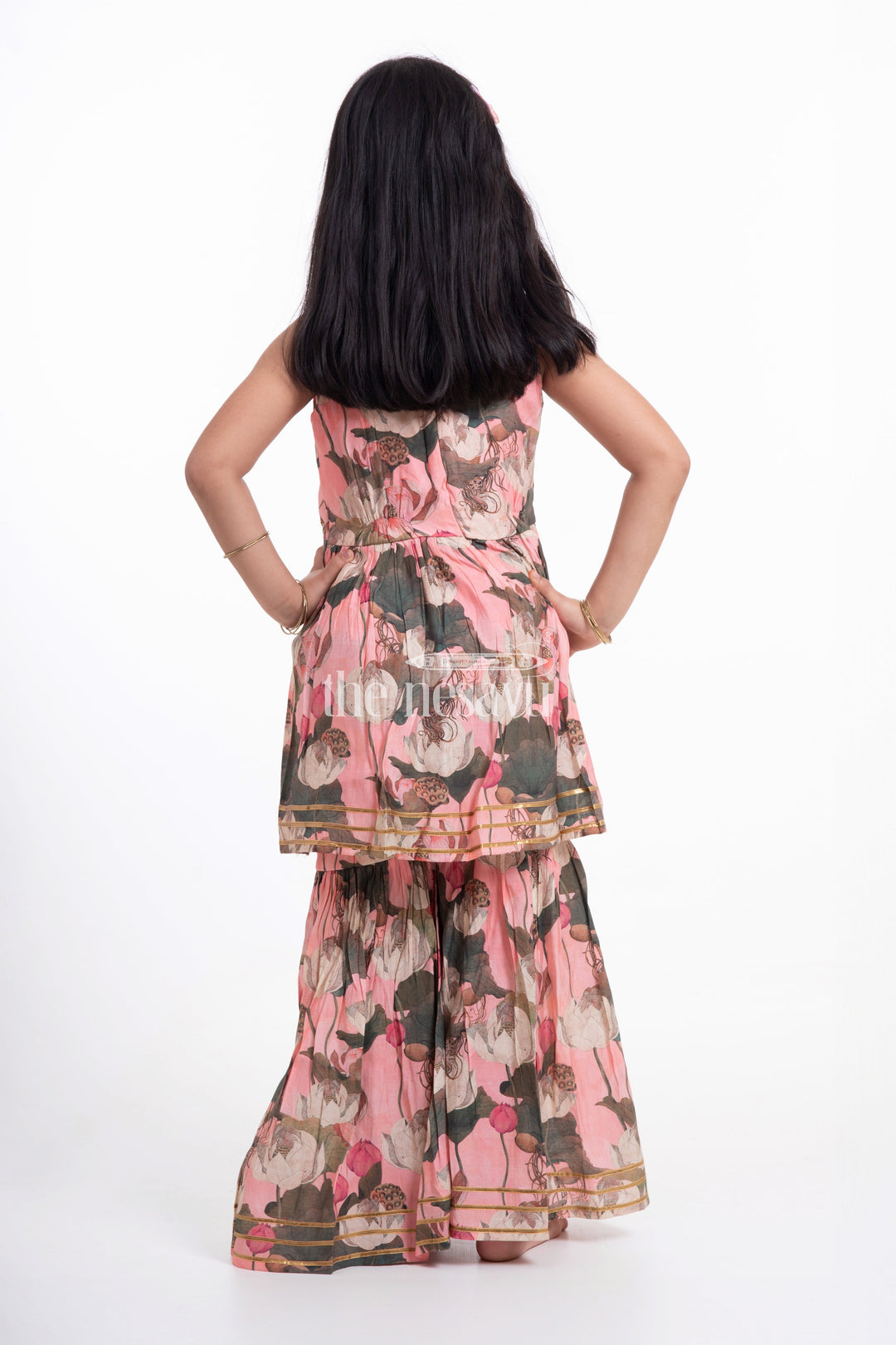 The Nesavu Girls Sharara / Plazo Set Nesavu Modal Silk Printed Heavy Sharara Dress for Girls Durga Puja Festive Wear Nesavu Modal Silk Heavy Sharara Dress for Girls Durga Puja Festive Wear | The Nesavu