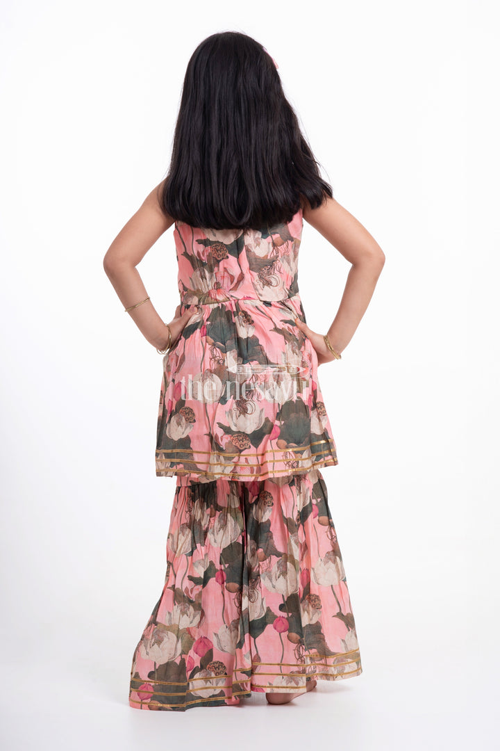 The Nesavu Girls Sharara / Plazo Set Nesavu Modal Silk Printed Heavy Sharara Dress for Girls Durga Puja Festive Wear Nesavu Modal Silk Heavy Sharara Dress for Girls Durga Puja Festive Wear | The Nesavu