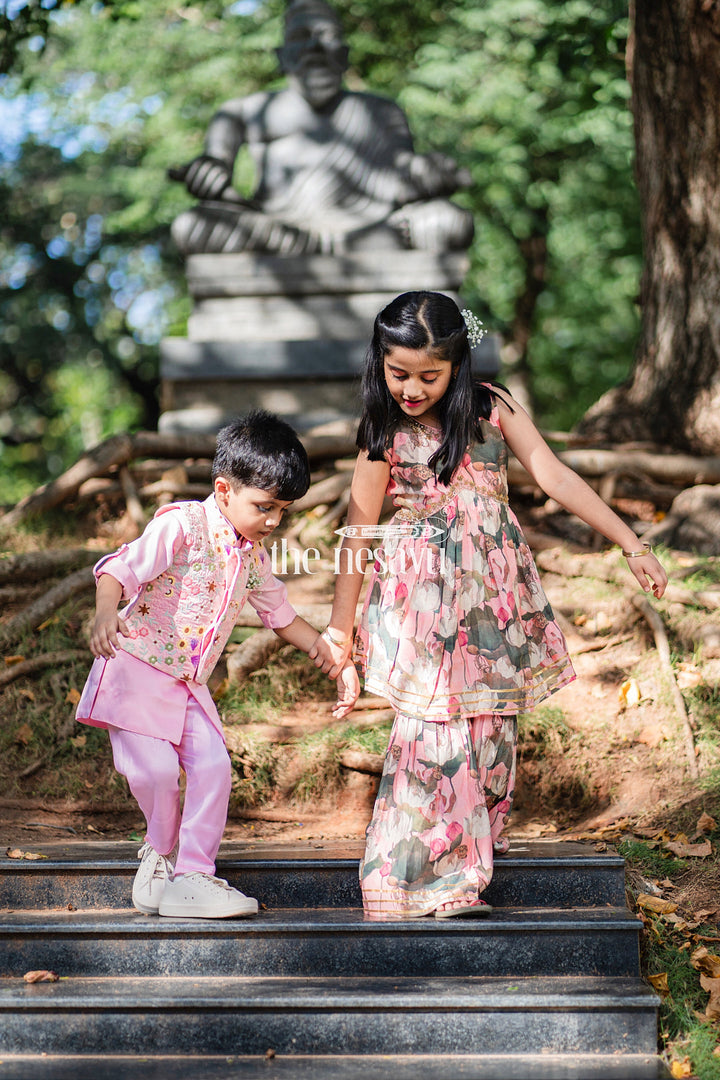 The Nesavu Girls Sharara / Plazo Set Nesavu Modal Silk Printed Heavy Sharara Dress for Girls Durga Puja Festive Wear Nesavu Modal Silk Heavy Sharara Dress for Girls Durga Puja Festive Wear | The Nesavu