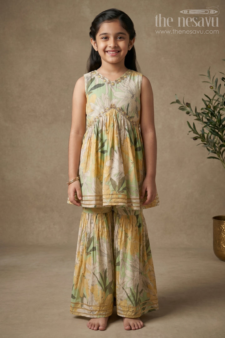 The Nesavu Girls Sharara / Plazo Set Nesavu Modal Silk Printed Sharara Choli Design for Girls Dussehra and Diwali Special Nesavu 16 (1Y) / Green GPS314C-16 Modal Silk Sharara Choli Design for Girls Dussehra and Diwali Special | The Nesavu