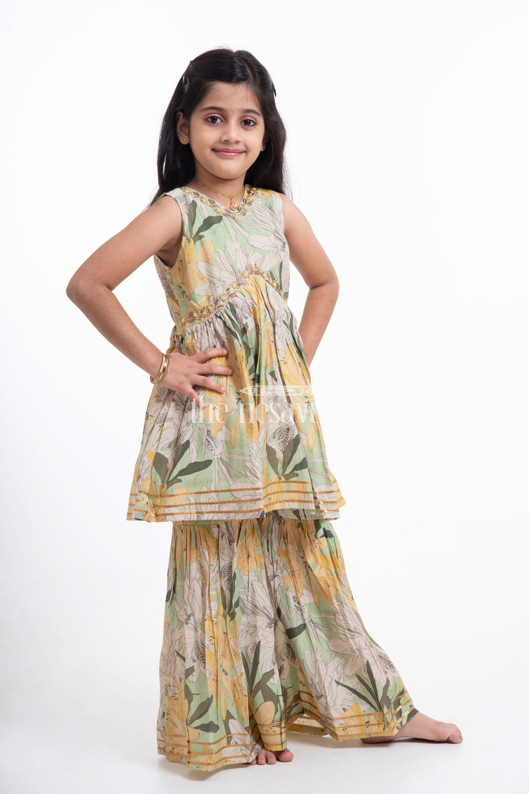 The Nesavu Girls Sharara / Plazo Set Nesavu Modal Silk Printed Sharara Choli Design for Girls Dussehra and Diwali Special Nesavu Modal Silk Sharara Choli Design for Girls Dussehra and Diwali Special | The Nesavu