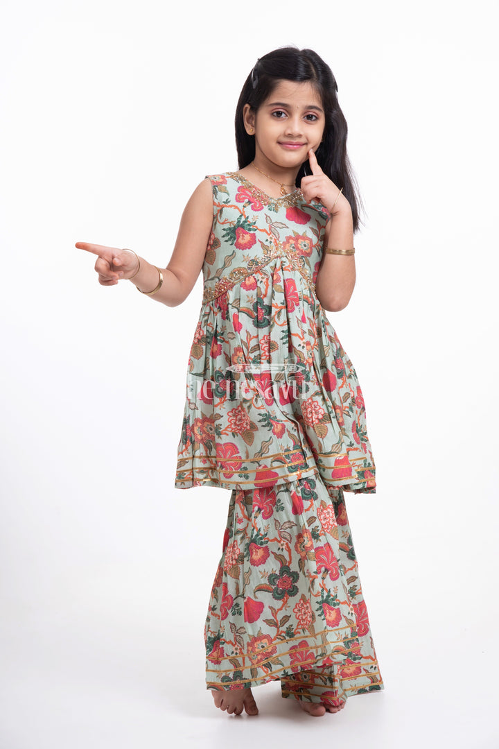 The Nesavu Girls Sharara / Plazo Set Nesavu Modal Silk Printed Sharara Dress for Girls Diwali and Dussehra Special Nesavu Modal Silk Sharara Dress for Girls Diwali and Dussehra Special | The Nesavu