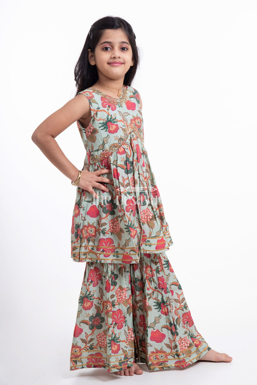 The Nesavu Girls Sharara / Plazo Set Nesavu Modal Silk Printed Sharara Dress for Girls Diwali and Dussehra Special Nesavu Nesavu Modal Silk Sharara Dress for Girls | Diwali and Dussehra Special