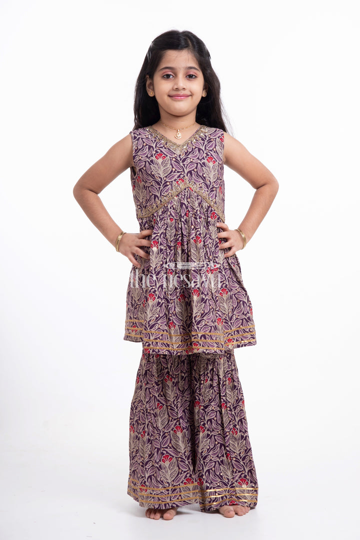 The Nesavu Girls Sharara / Plazo Set Nesavu Modal Silk Printed Sharara Gharara Dress for Girls Durga Puja Special Nesavu Modal Silk Sharara Gharara Dress for Girls Durga Puja Special | The Nesavu