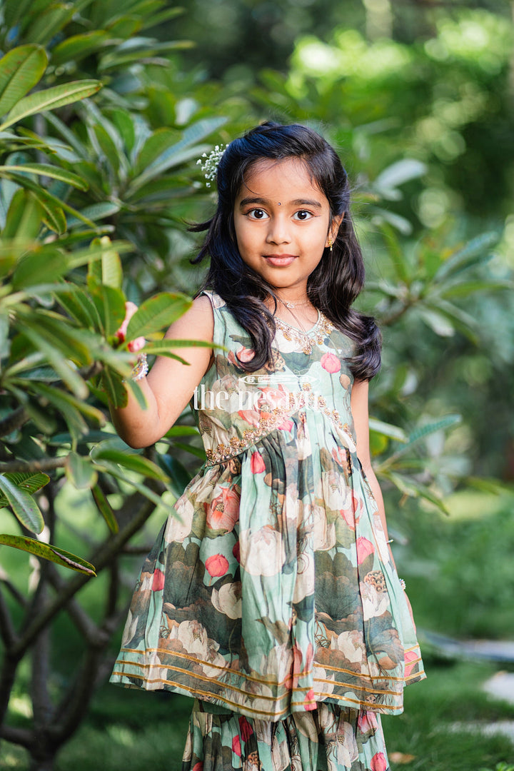 The Nesavu Girls Sharara / Plazo Set Nesavu Modal Silk Printed Sharara Party Wear Dress for Girls Diwali Special Hand Embroidered Nesavu Modal Silk Sharara Party Wear Dress for Girls Diwali Special | The Nesavu