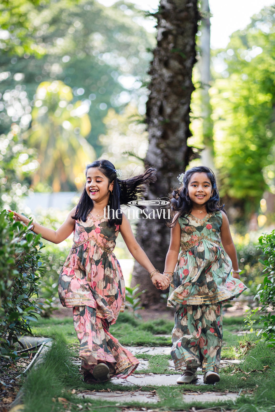 The Nesavu Girls Sharara / Plazo Set Nesavu Modal Silk Printed Sharara Party Wear Dress for Girls Diwali Special Hand Embroidered Nesavu Nesavu Modal Silk Sharara Party Wear Dress for Girls | Diwali Special