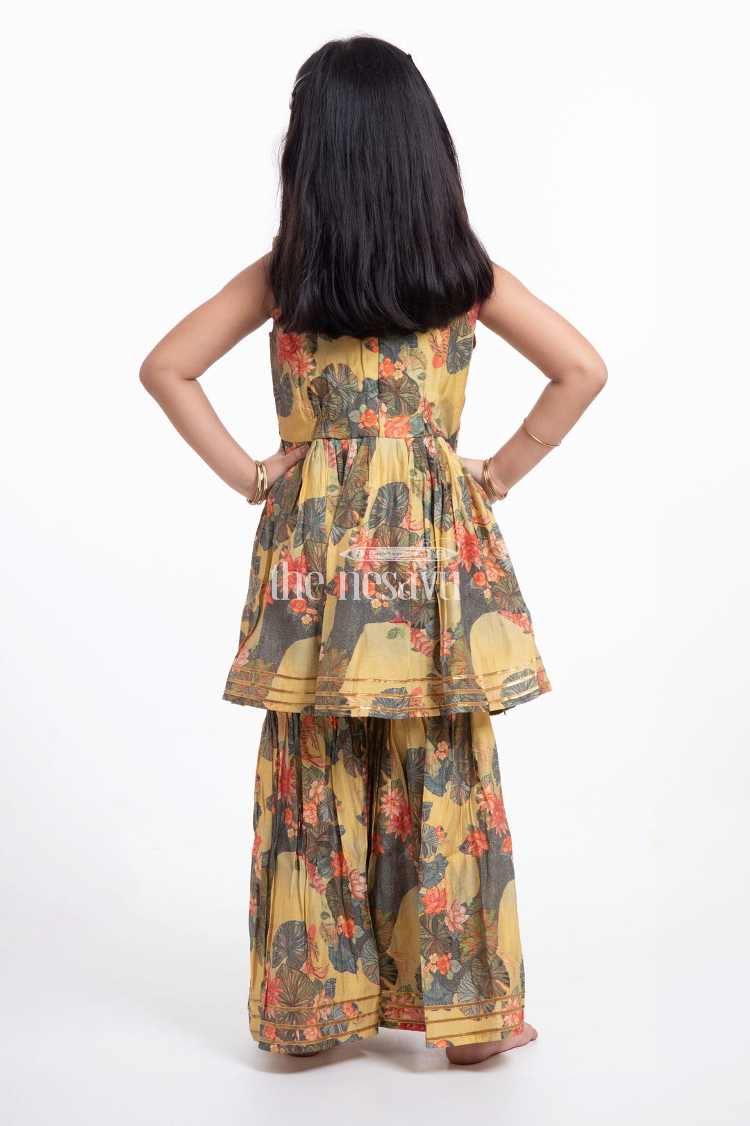 The Nesavu Girls Sharara / Plazo Set Nesavu Modal Silk Printed Sharara Plazo Dress Design for Girls Dussehra Special Hand Embroidered Nesavu Modal Silk Sharara Plazo Dress Design for Girls Dussehra Special | The Nesavu