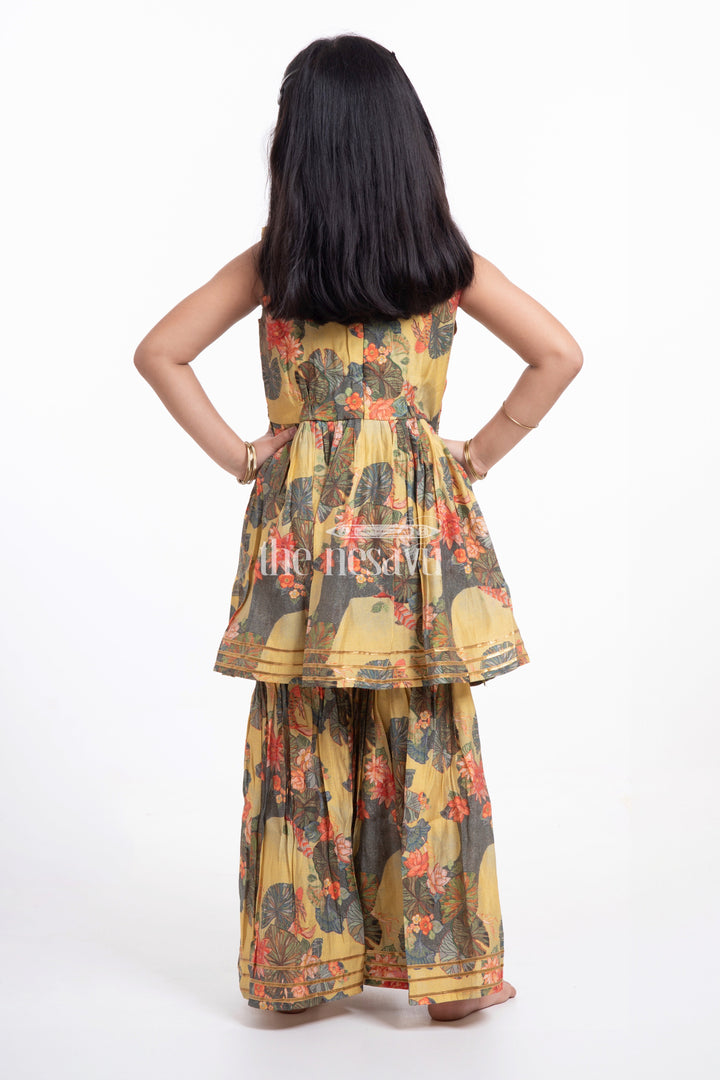 The Nesavu Girls Sharara / Plazo Set Nesavu Modal Silk Printed Sharara Plazo Dress Design for Girls Dussehra Special Hand Embroidered Nesavu Modal Silk Sharara Plazo Dress Design for Girls Dussehra Special | The Nesavu