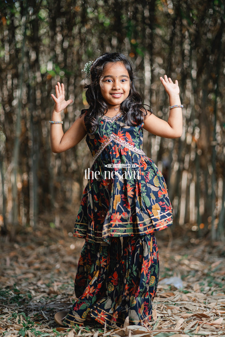 The Nesavu Girls Sharara / Plazo Set Nesavu Modal Silk Printed Sharara Plazo Dress Designs for Girls Diwali and Dussehra Special Nesavu 16 (1Y) / Blue GPS313A-16 Nesavu Modal Silk Sharara Plazo Dress Designs for Girls | Diwali and Dussehra Special