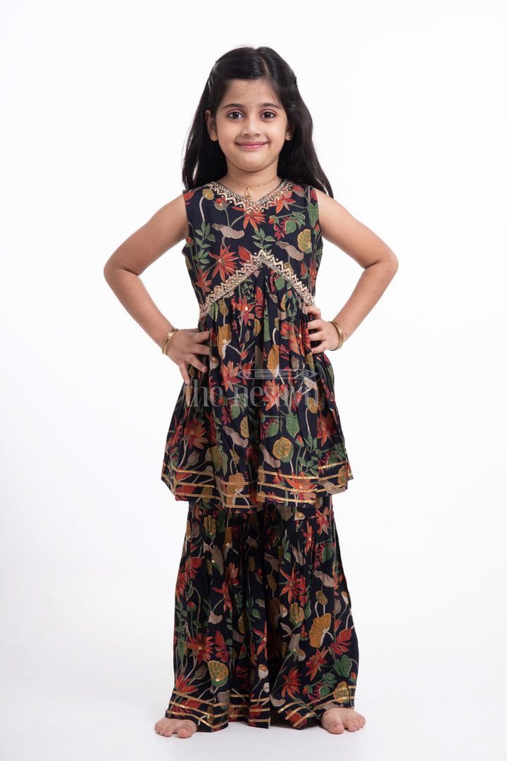 The Nesavu Girls Sharara / Plazo Set Nesavu Modal Silk Printed Sharara Plazo Dress Designs for Girls Diwali and Dussehra Special Nesavu Modal Silk Sharara Plazo Dress Designs for Girls Diwali and Dussehra Special | The Nesavu