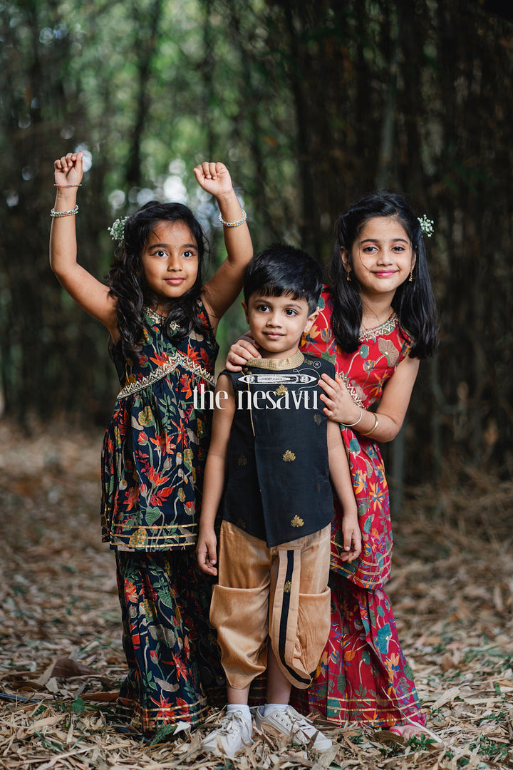 The Nesavu Girls Sharara / Plazo Set Nesavu Modal Silk Printed Sharara Plazo Dress Designs for Girls Diwali and Dussehra Special Nesavu Modal Silk Sharara Plazo Dress Designs for Girls Diwali and Dussehra Special | The Nesavu