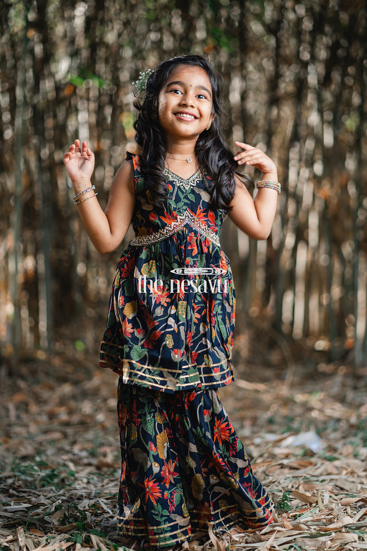 The Nesavu Girls Sharara / Plazo Set Nesavu Modal Silk Printed Sharara Plazo Dress Designs for Girls Diwali and Dussehra Special Nesavu Modal Silk Sharara Plazo Dress Designs for Girls Diwali and Dussehra Special | The Nesavu