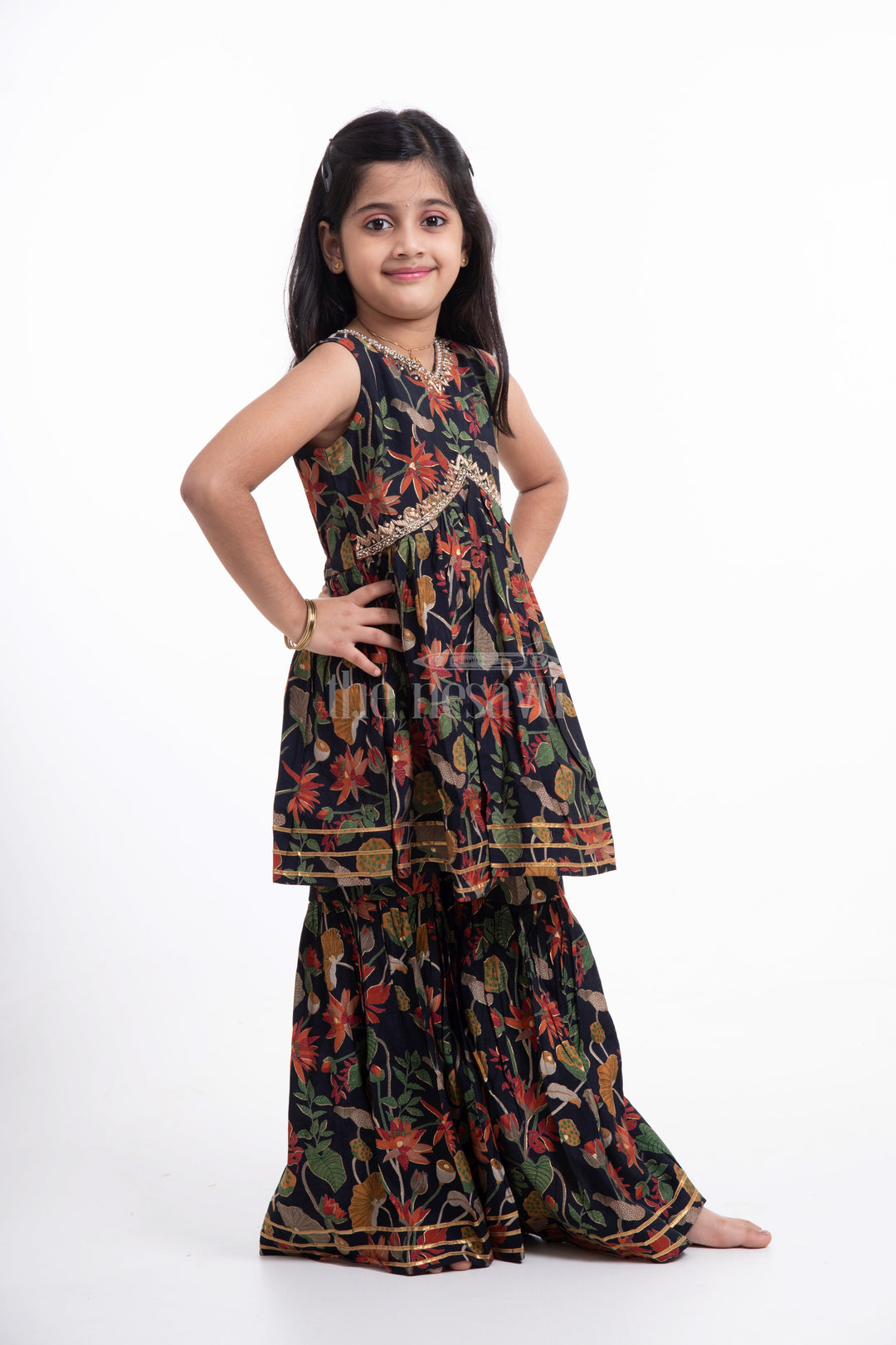 The Nesavu Girls Sharara / Plazo Set Nesavu Modal Silk Printed Sharara Plazo Dress Designs for Girls Diwali and Dussehra Special Nesavu Nesavu Modal Silk Sharara Plazo Dress Designs for Girls | Diwali and Dussehra Special