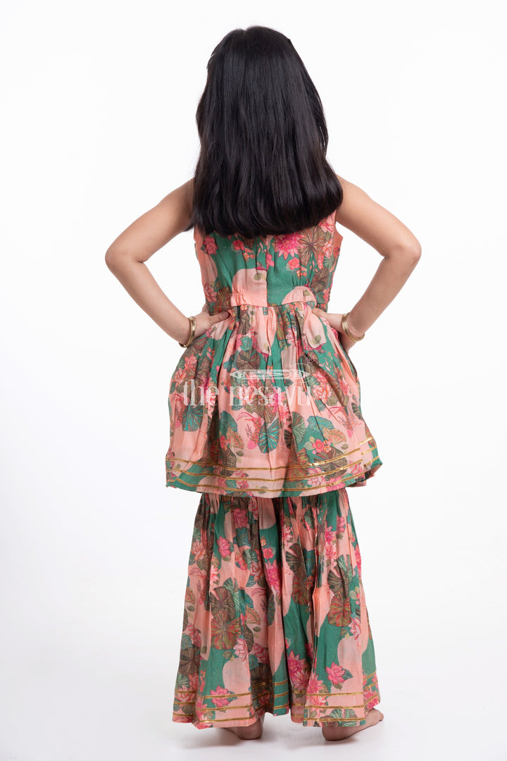 The Nesavu Girls Sharara / Plazo Set Nesavu Modal Silk Printed Sharara Plazo Dress for Girls Diwali Party Wear Hand Embroidered Nesavu Modal Silk Sharara Plazo Dress for Girls Diwali Party Wear | The Nesavu