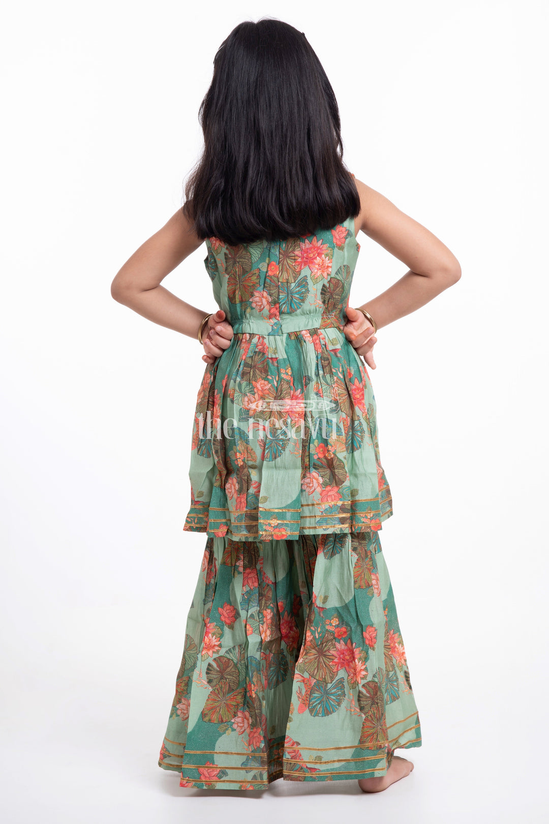 The Nesavu Girls Sharara / Plazo Set Nesavu Modal Silk Printed Sharara Plazo Dress for Girls Ganesh Chaturthi Festive Wear Nesavu Modal Silk Sharara Plazo Dress for Girls Ganesh Chaturthi Festive Wear | The Nesavu