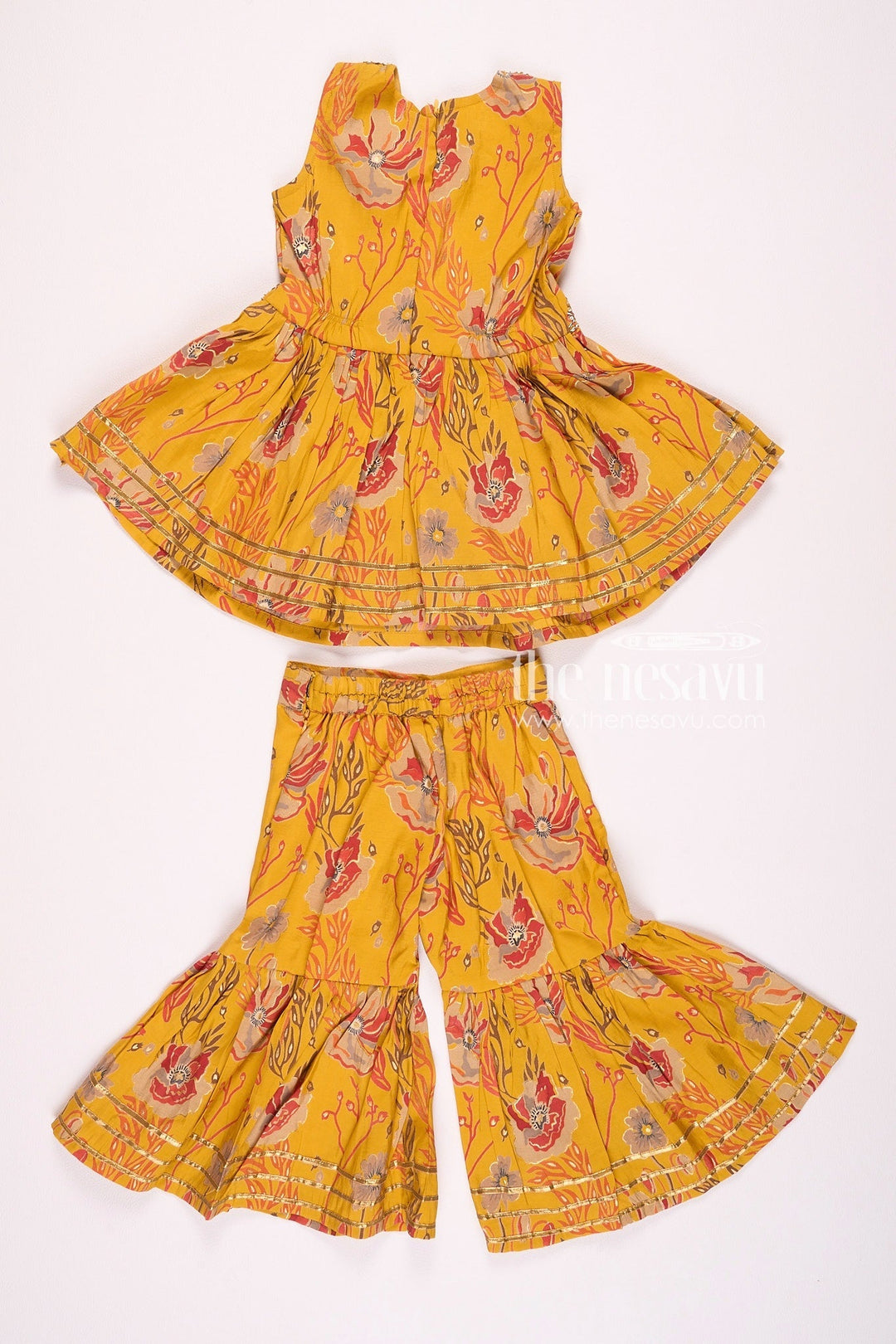 The Nesavu Girls Sharara / Plazo Set Nesavu Modal Silk Printed Sharara Plazo Dress for Girls Ganesh Chaturthi Special Nesavu Nesavu Modal Silk Sharara Plazo Dress for Girls | Ganesh Chaturthi Special