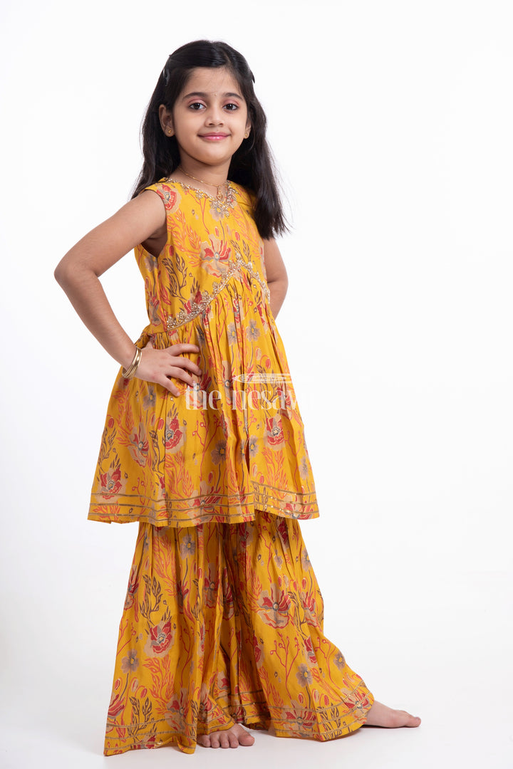 The Nesavu Girls Sharara / Plazo Set Nesavu Modal Silk Printed Sharara Plazo Dress for Girls Ganesh Chaturthi Special Nesavu Nesavu Modal Silk Sharara Plazo Dress for Girls | Ganesh Chaturthi Special