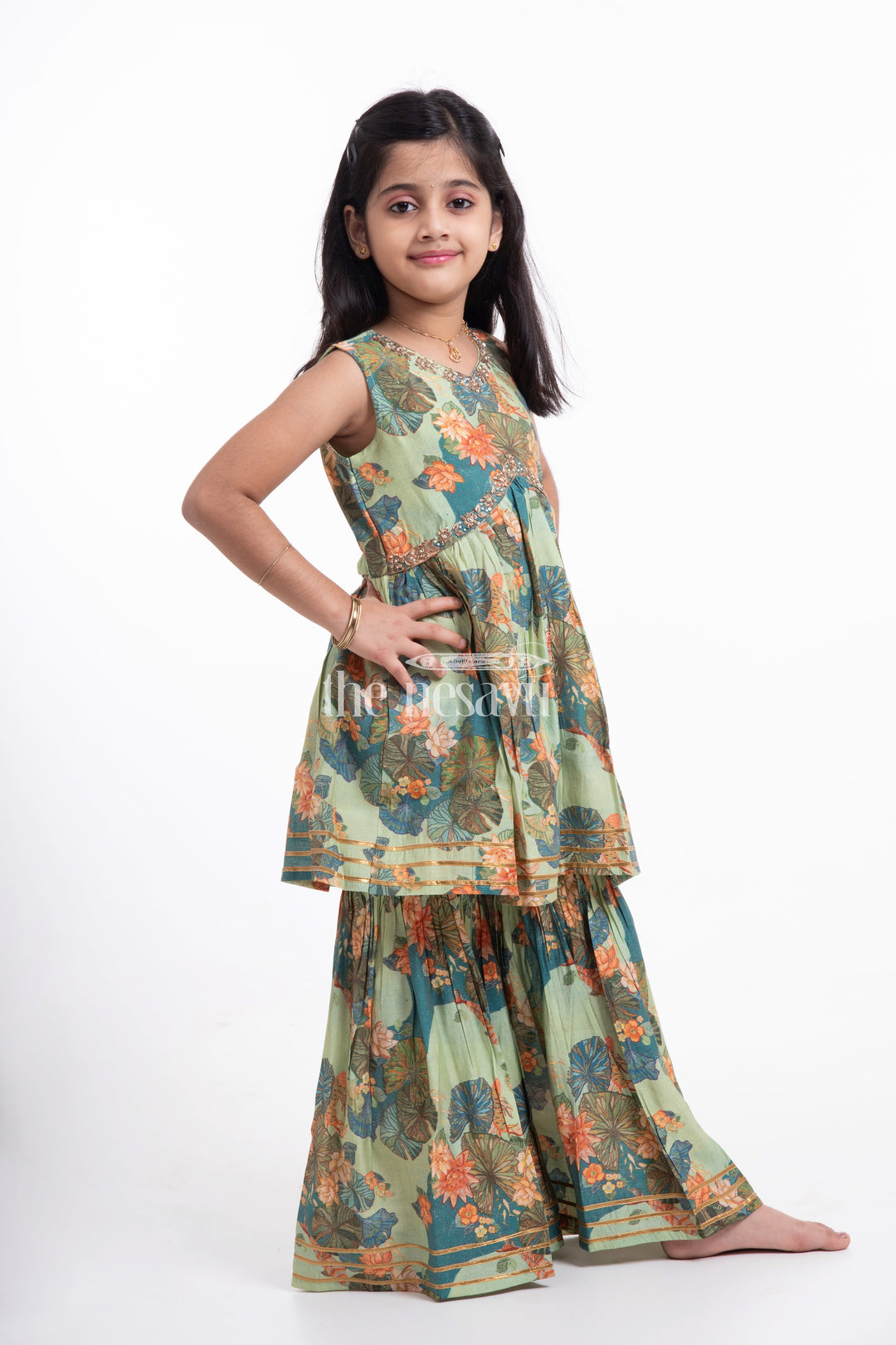 The Nesavu Girls Sharara / Plazo Set Nesavu Modal Silk Printed Sharara Plazo Party Wear Dress for Girls Navratri Special Nesavu Modal Silk Sharara Plazo Party Wear Dress for Girls Navratri Special | The Nesavu