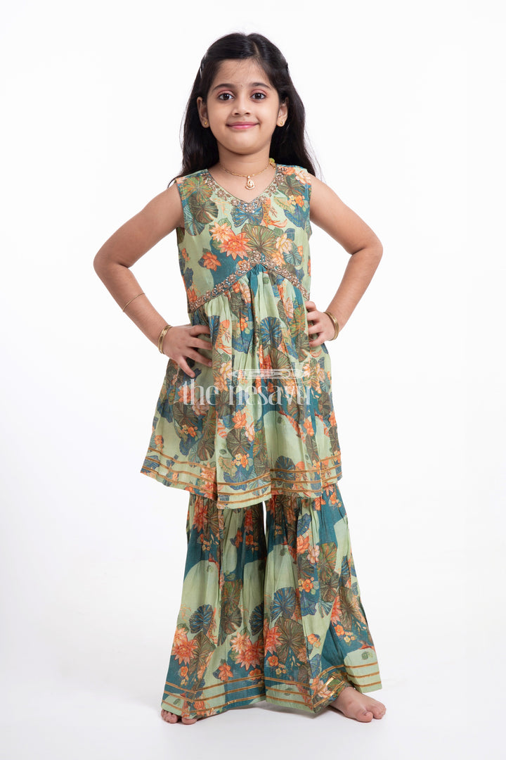 The Nesavu Girls Sharara / Plazo Set Nesavu Modal Silk Printed Sharara Plazo Party Wear Dress for Girls Navratri Special Nesavu Modal Silk Sharara Plazo Party Wear Dress for Girls Navratri Special | The Nesavu