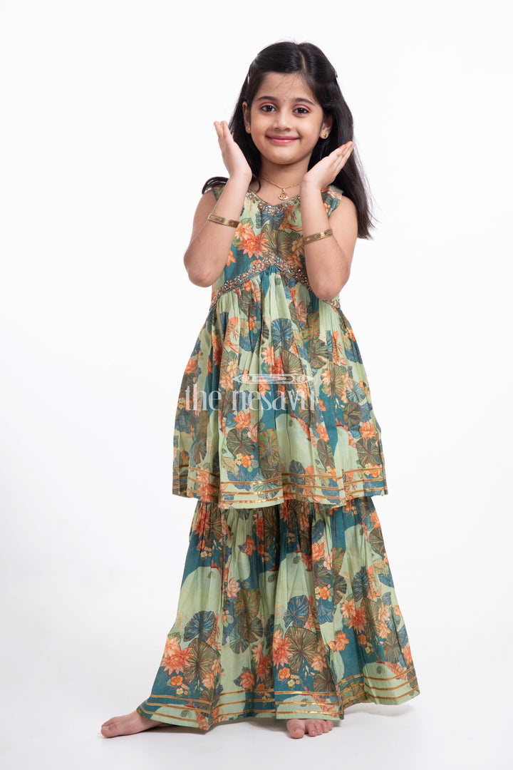 The Nesavu Girls Sharara / Plazo Set Nesavu Modal Silk Printed Sharara Plazo Party Wear Dress for Girls Navratri Special Nesavu Modal Silk Sharara Plazo Party Wear Dress for Girls Navratri Special | The Nesavu