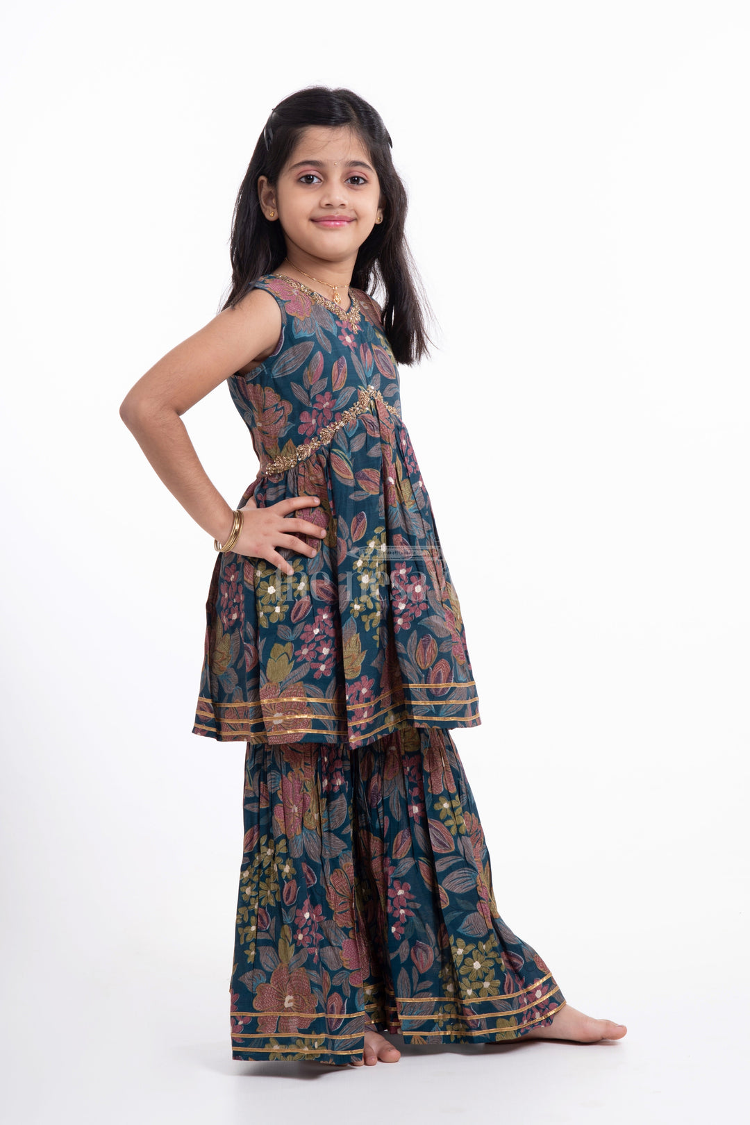 The Nesavu Girls Sharara / Plazo Set Nesavu Modal Silk Printed Sharara Plazo Top Dress for Girls Navratri Festive Wear Nesavu Modal Silk Sharara Plazo Top Dress for Girls Navratri Festive Wear | The Nesavu