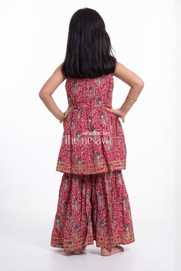 The Nesavu Girls Sharara / Plazo Set Nesavu Modal Silk Printed Sharara Set for Girls Diwali Special Hand Embroidered Dress Nesavu Modal Silk Sharara Set for Girls Diwali Special Hand Embroidered Dress | The Nesavu